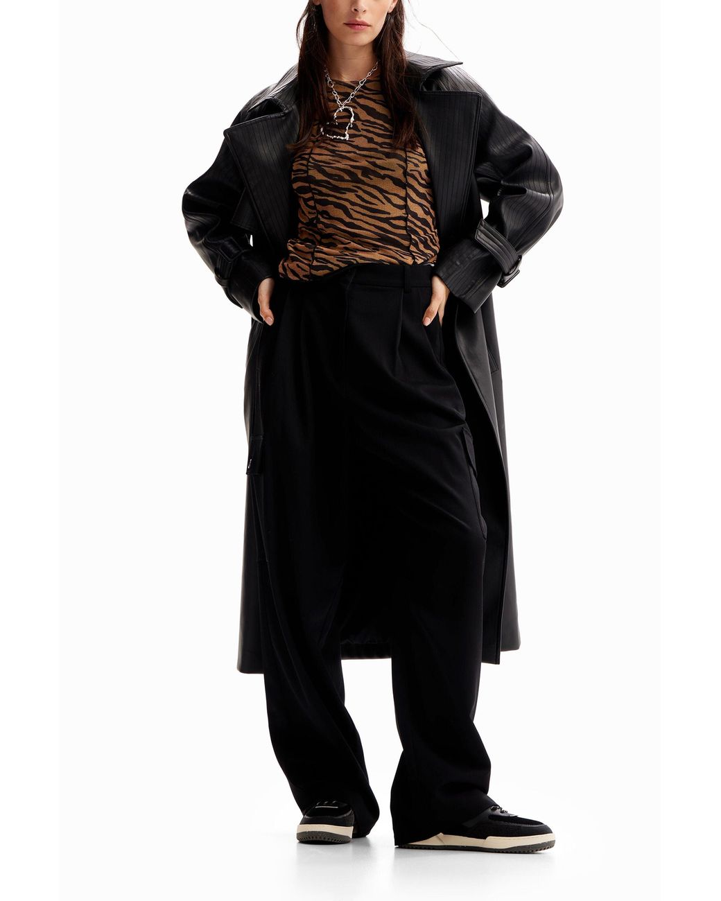 Desigual Black Tiger Print Tulle T-shirt