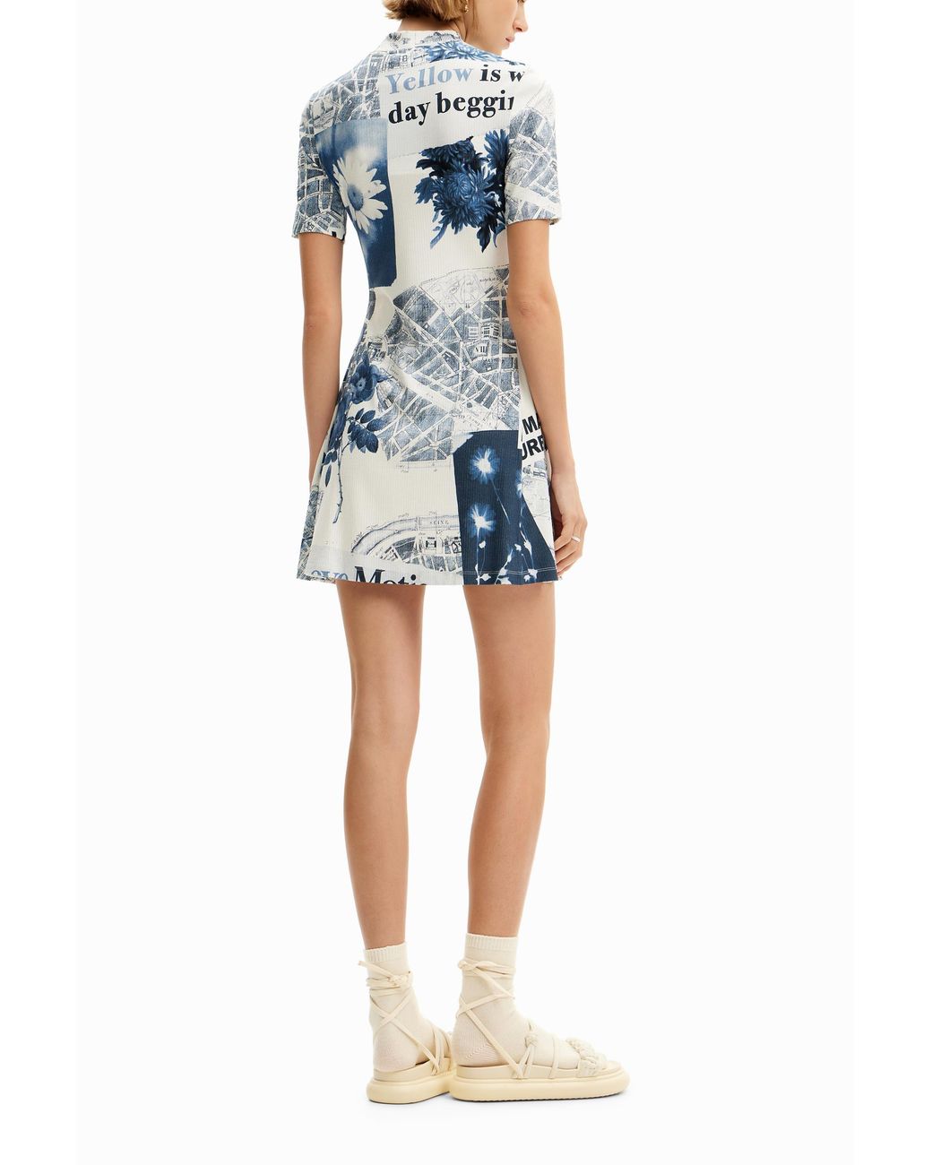 Desigual Blue Short Map Skater Dress, Viscose