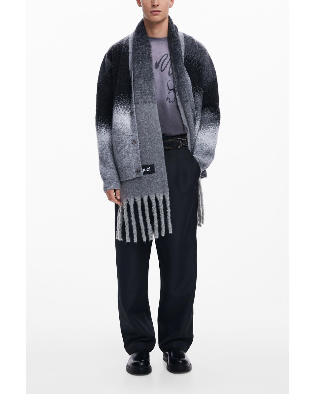 Desigual Gray Ombre Knit Cardigan for men