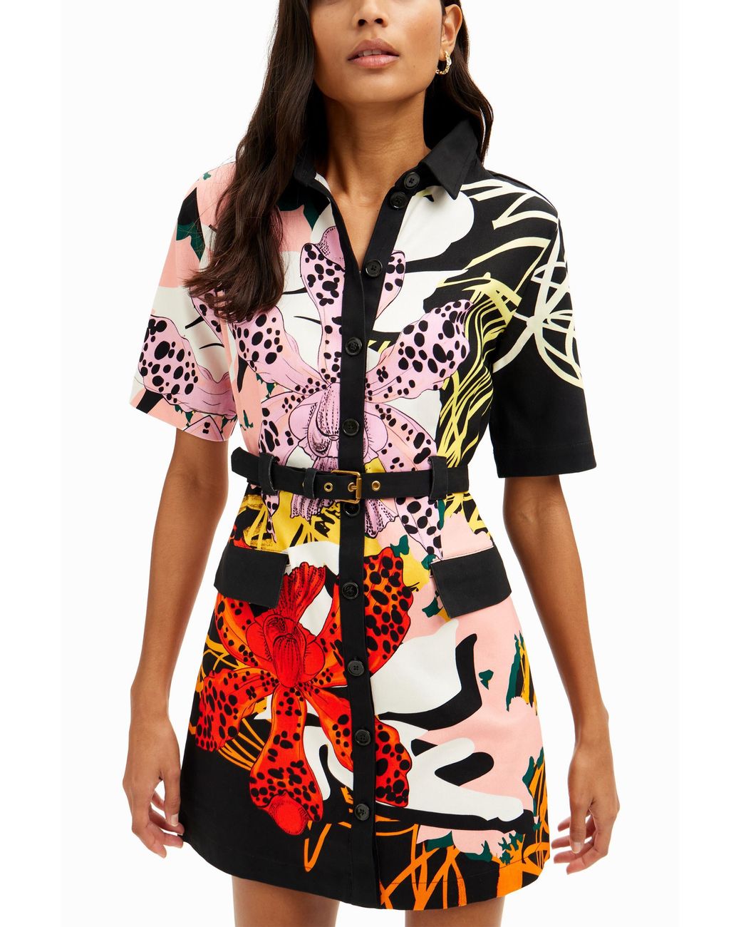 Desigual Red Christian Lacroix Short Orchid Shirt Dress, Cotton