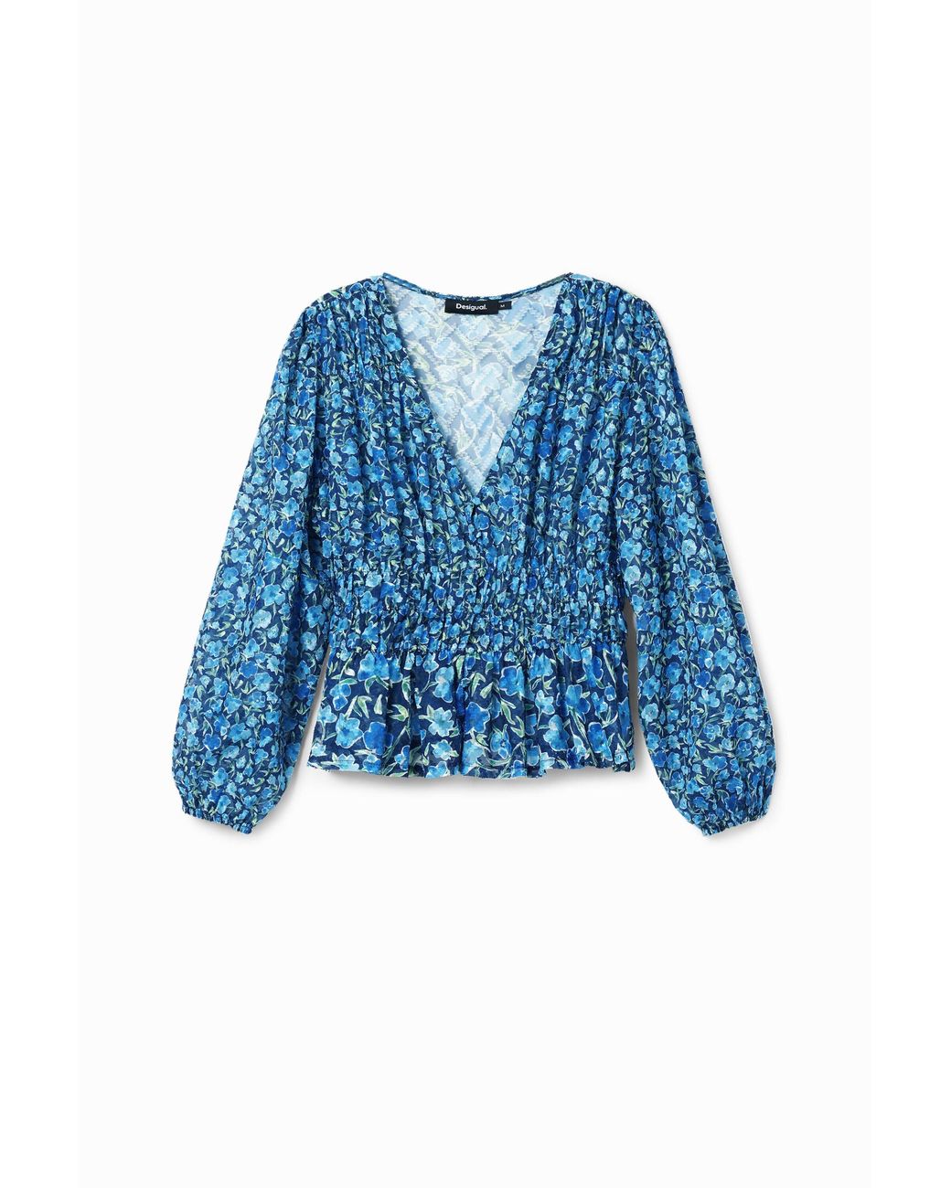Desigual Blue Floral Plumetis Blouse, Polyester