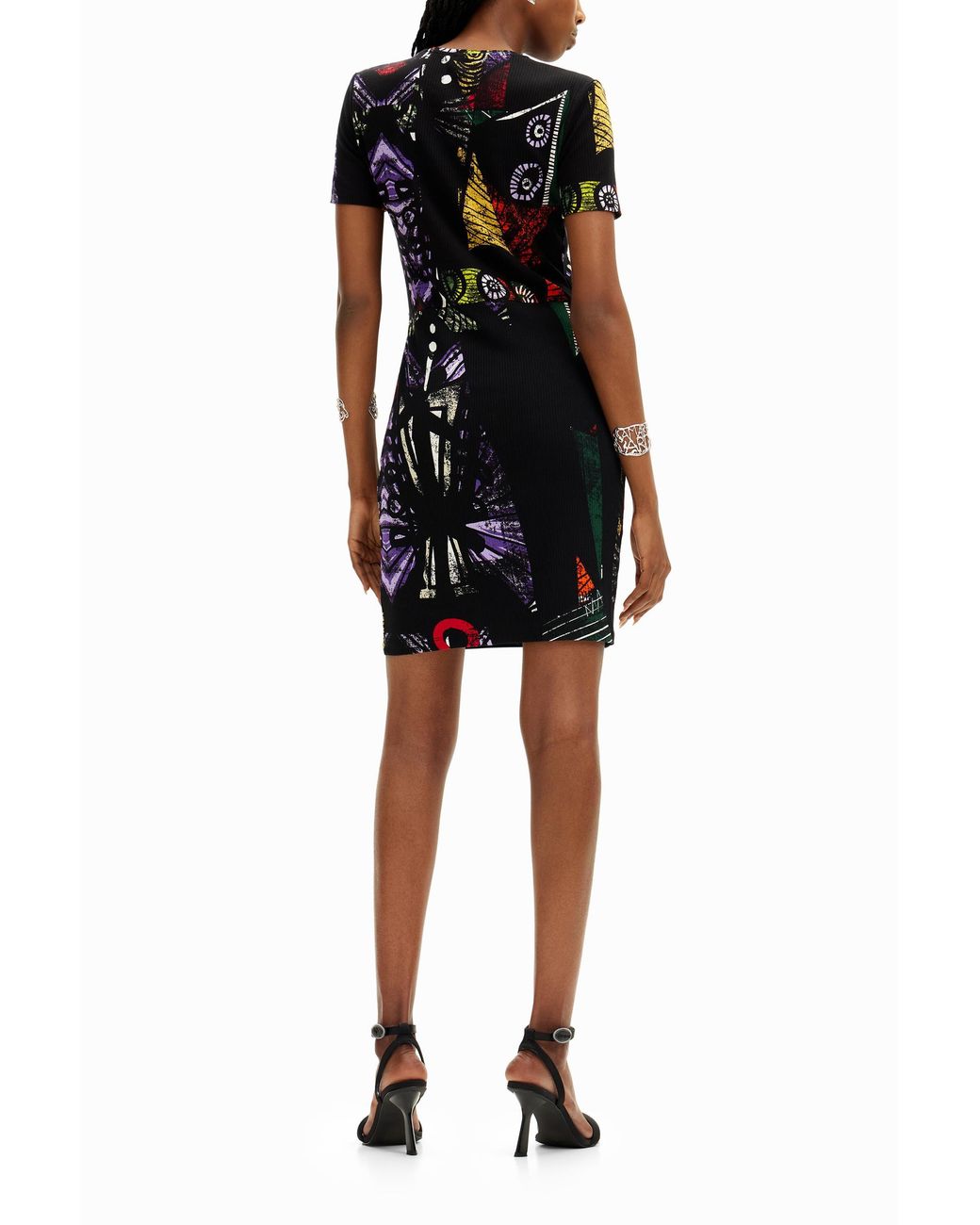 Desigual Black M. Christian Lacroix Short Dress With Cubist Print, Viscose
