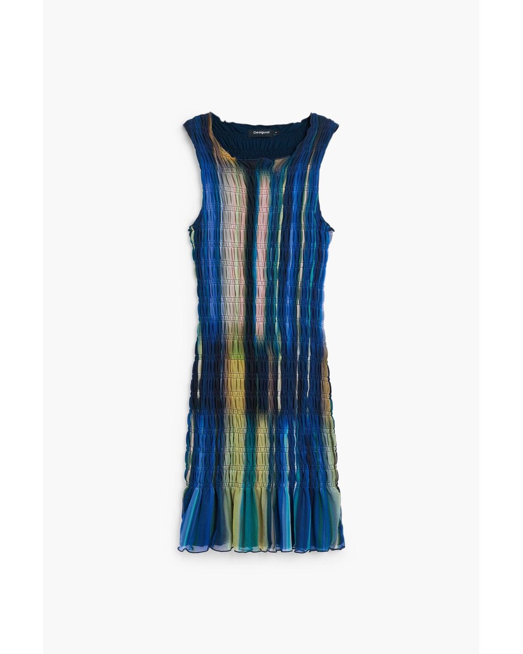 Desigual Blue Square Neck Knit Dress, Polyester