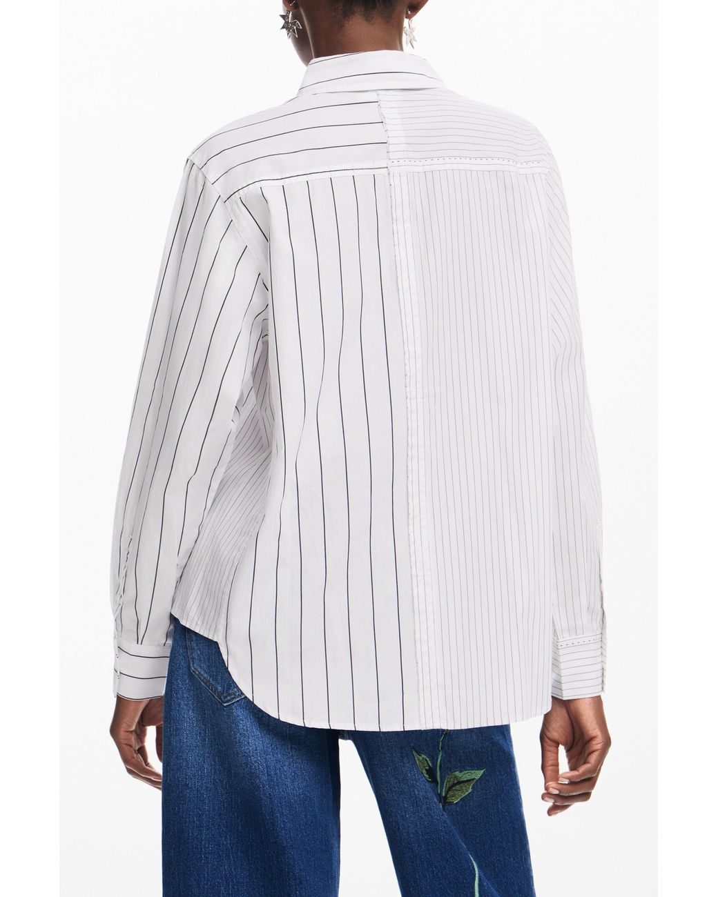 Desigual White Striped Shirt With Phrase, Cotton