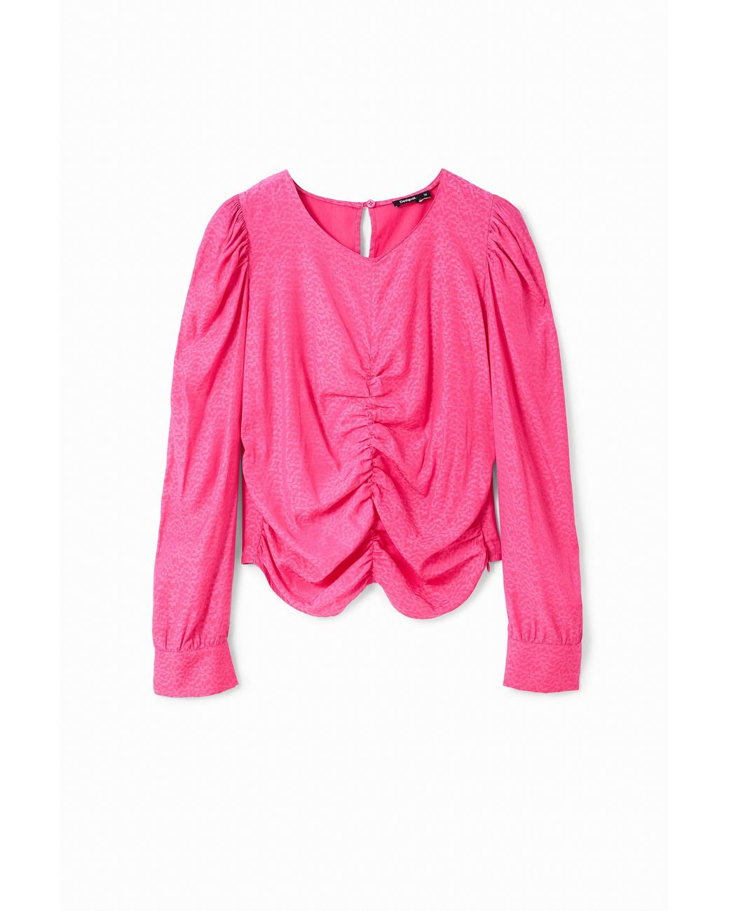 Desigual Pink Jacquard Ruched Blouse, Polyester