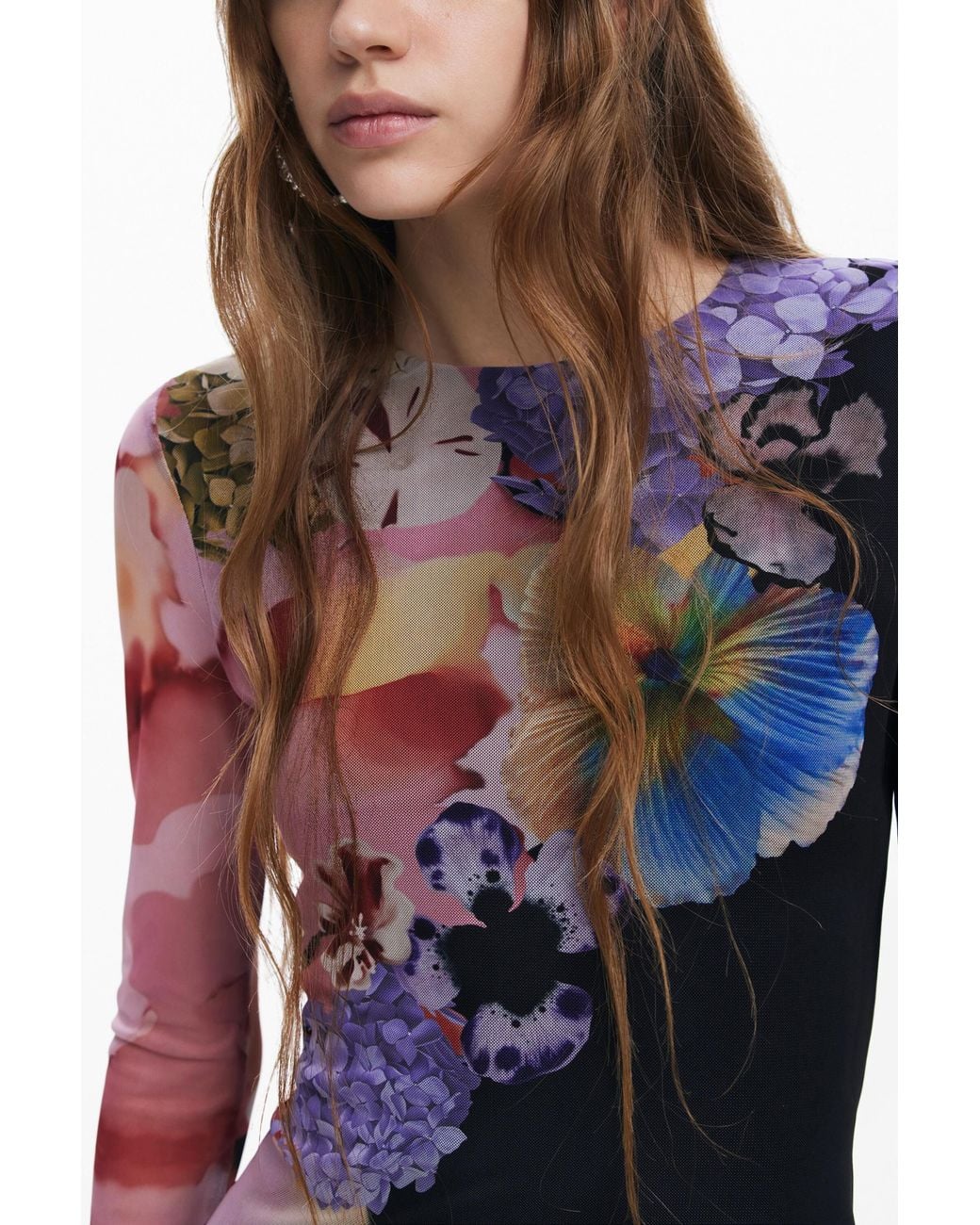 Desigual Blue Floral Midi Dress, Polyester