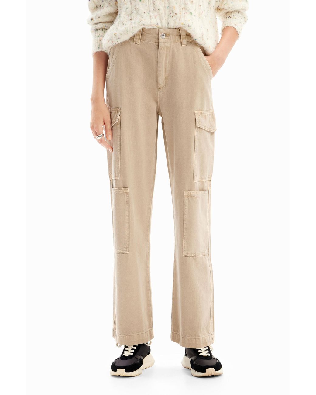 Desigual Natural Long Cargo Trousers, Cotton
