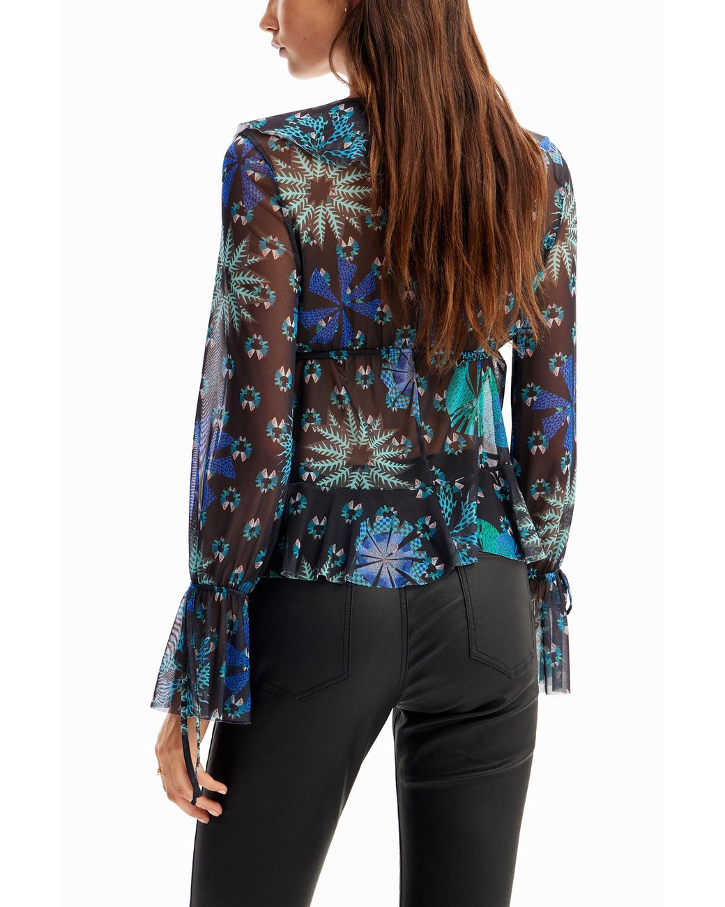 Desigual Blue Ruffled Tulle Blouse, Polyester