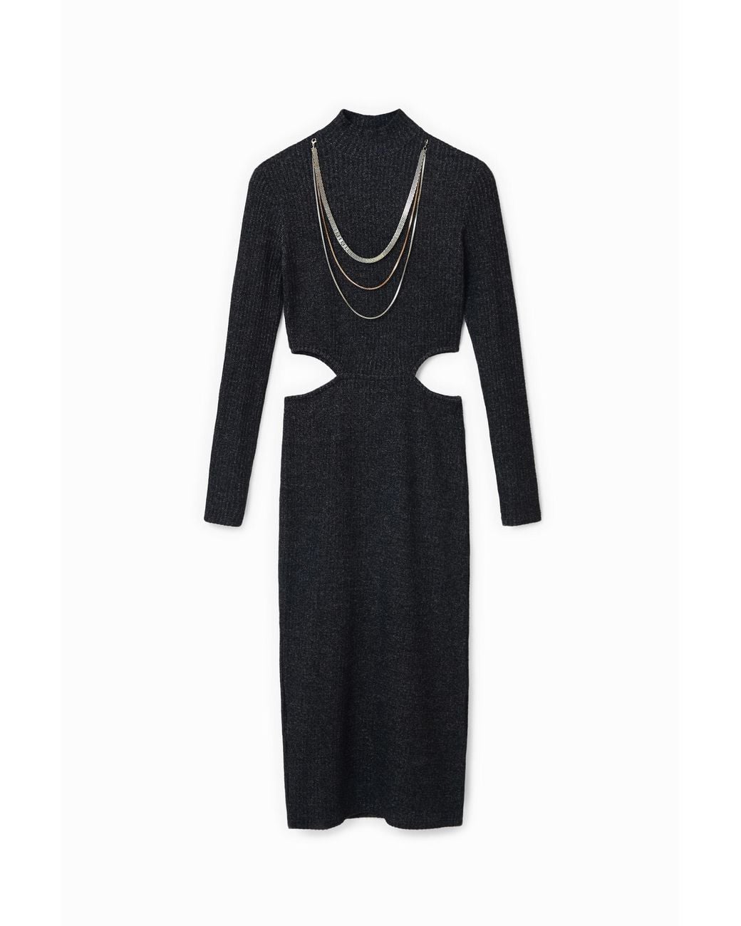Desigual Black Midi Cut-Out Dress