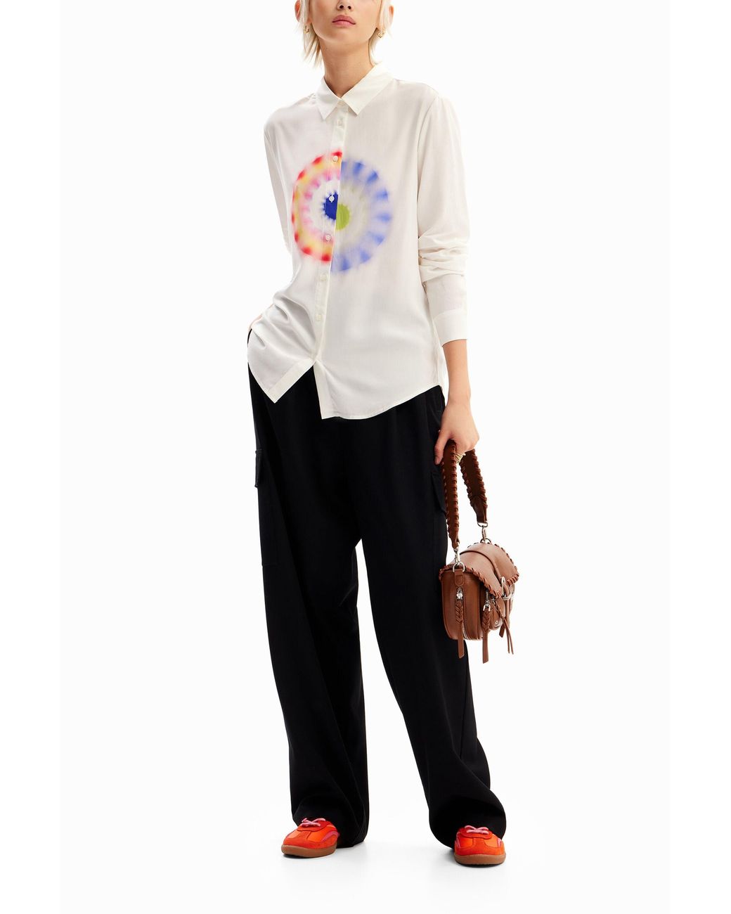 Desigual White Geometric Viscose Shirt, Viscose
