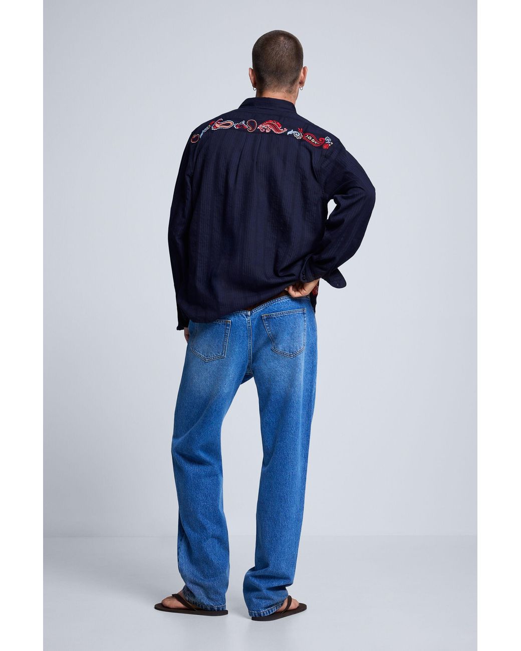 Desigual Blue Long-Sleeved Embroidered Shirt, Cotton for men
