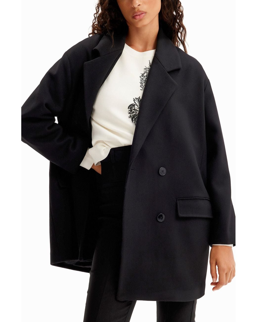 Desigual Black Christian Lacroix Double-Breasted Wool Coat