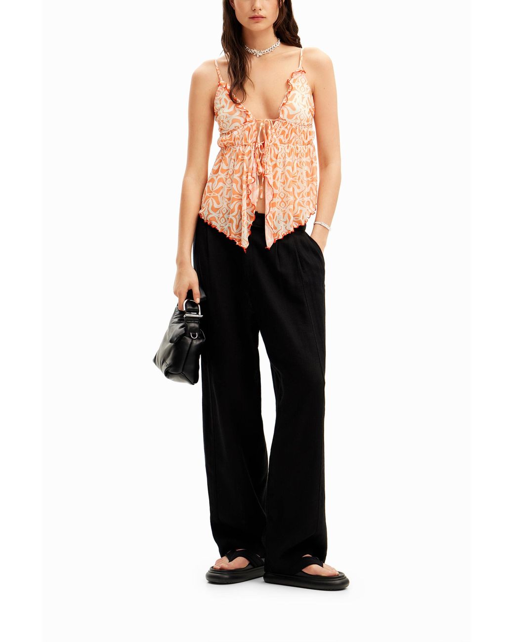Desigual White Ruffle Cami Top, Polyester