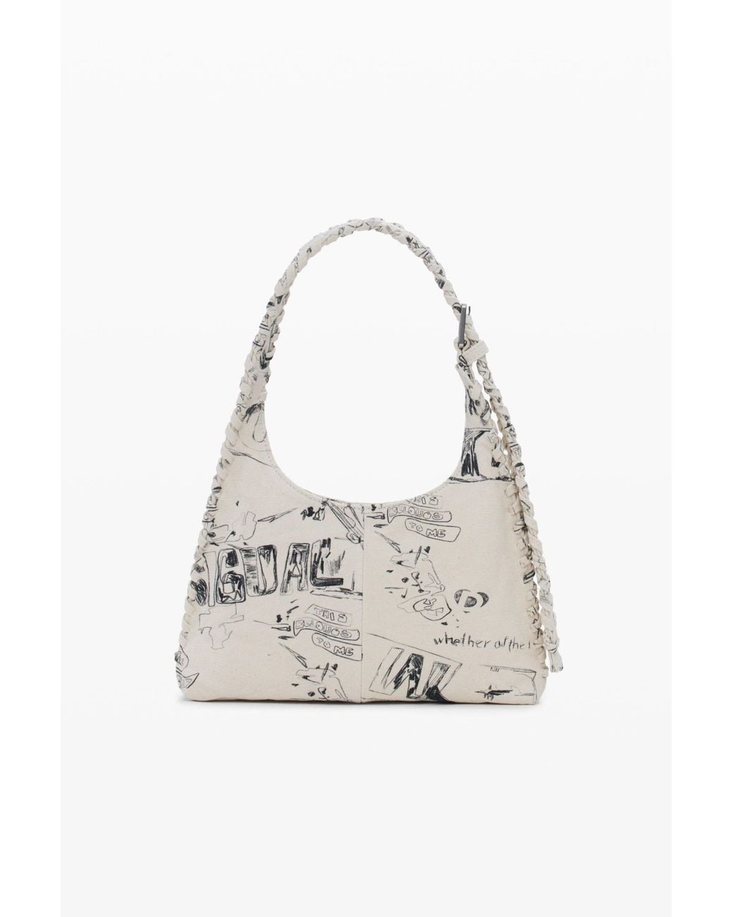 Desigual White Medium Bag With Lettering, Cotton