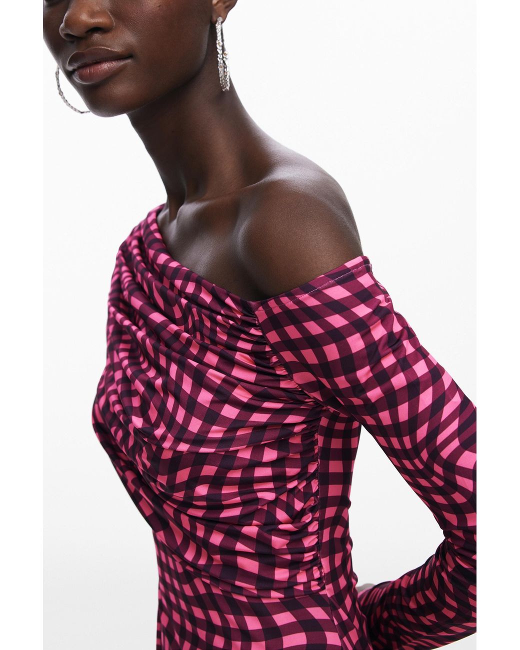 Desigual Purple Psychedelic Checkered Dress, Polyester