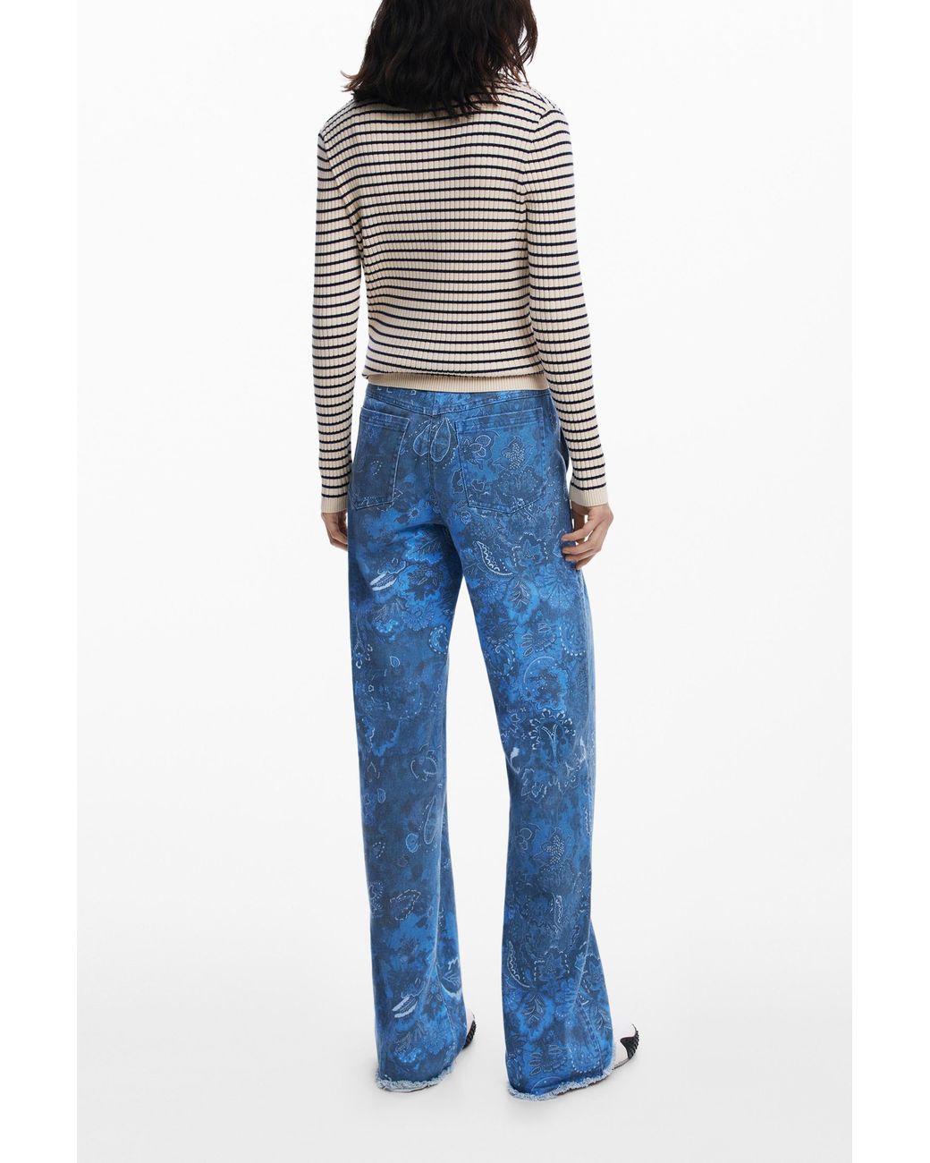 Desigual Blue Paisley Twill Trousers, Cotton