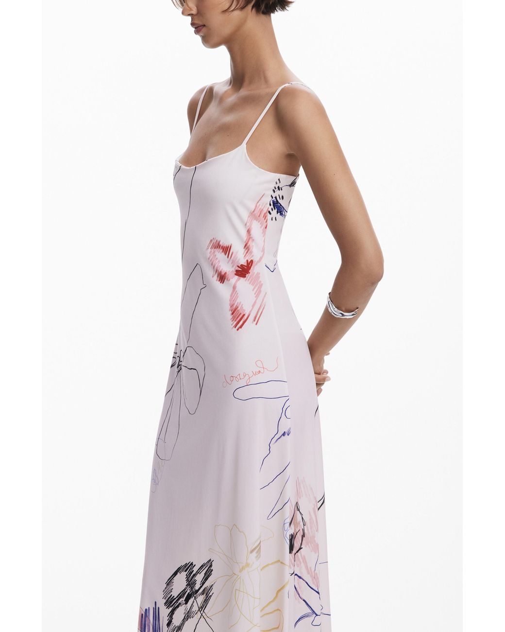 Desigual White 2-In-1 Brushstroke Dress, Polyester