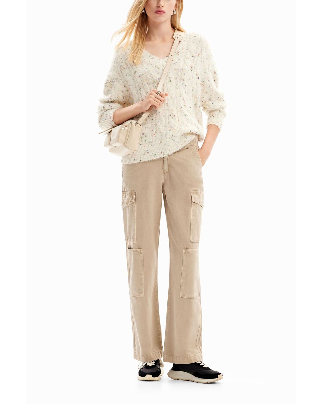 Desigual Natural Long Cargo Trousers, Cotton