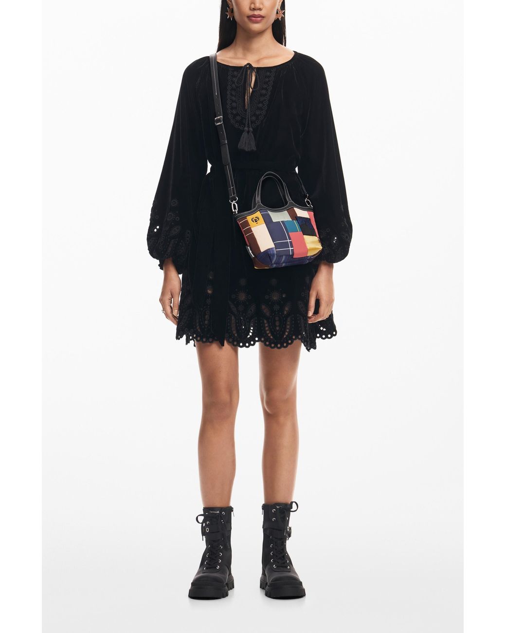 Desigual Black Embroidered Mini Dress, Polyester