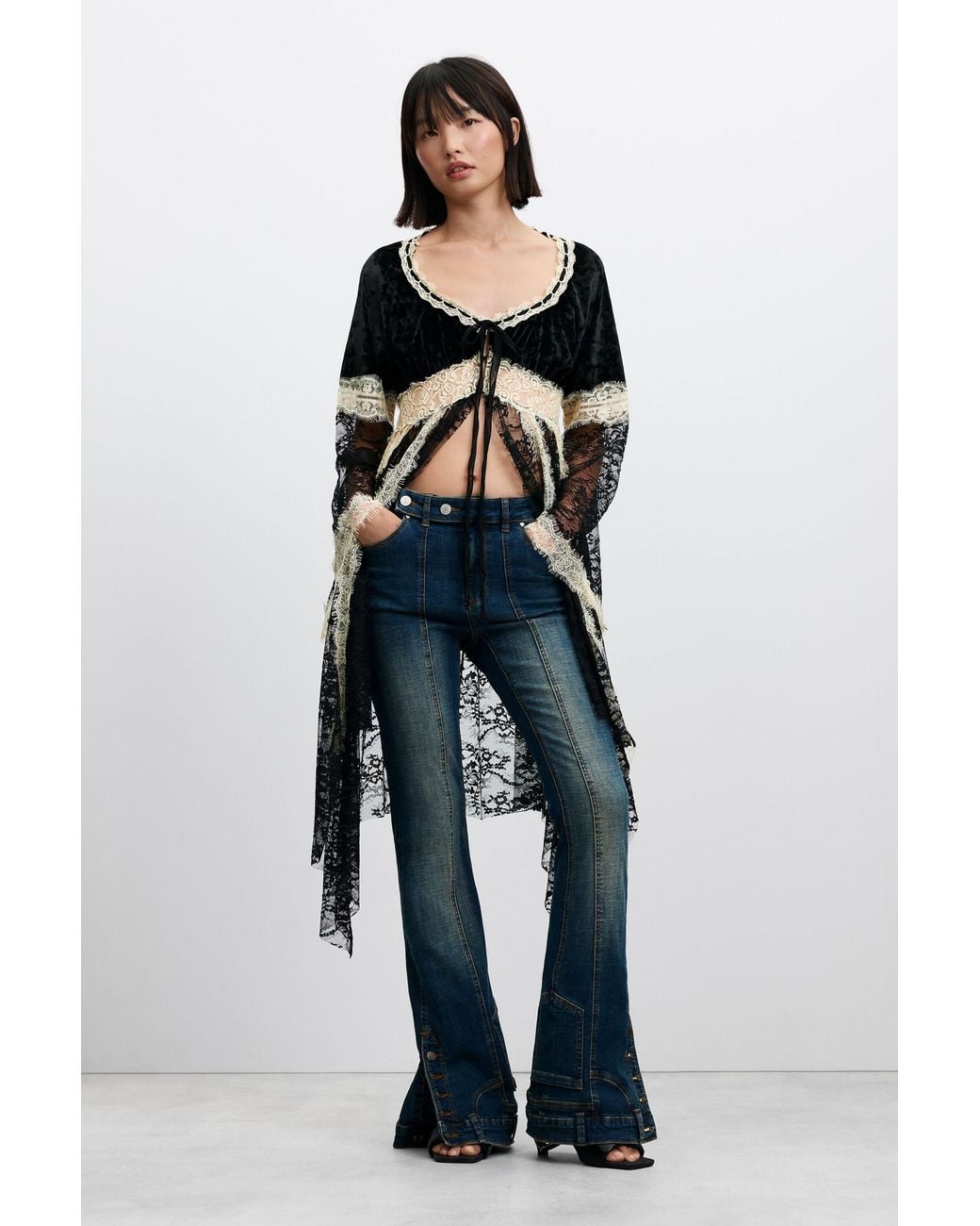 Desigual Blue Lace V-Neck T-Shirt