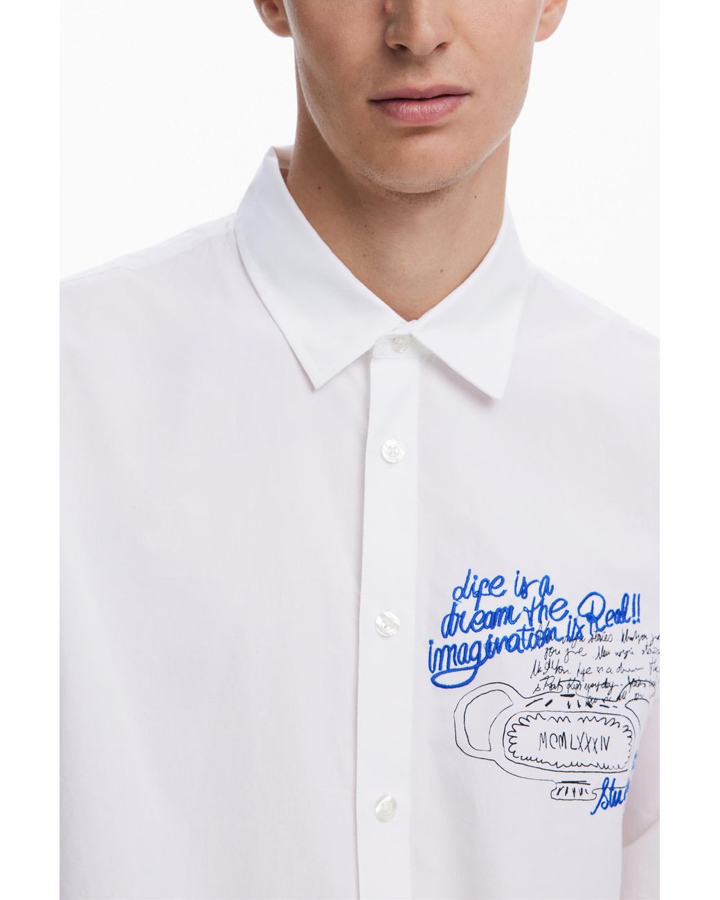 Desigual White Calligraphic Shirt, Cotton for men