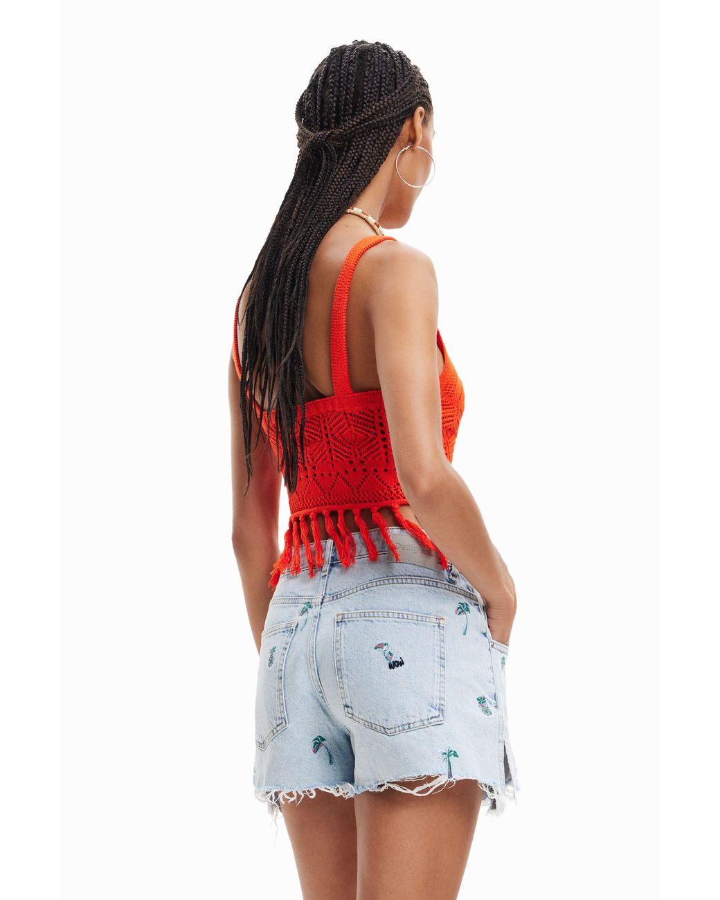 Desigual Red Crochet Crop Top, Cotton