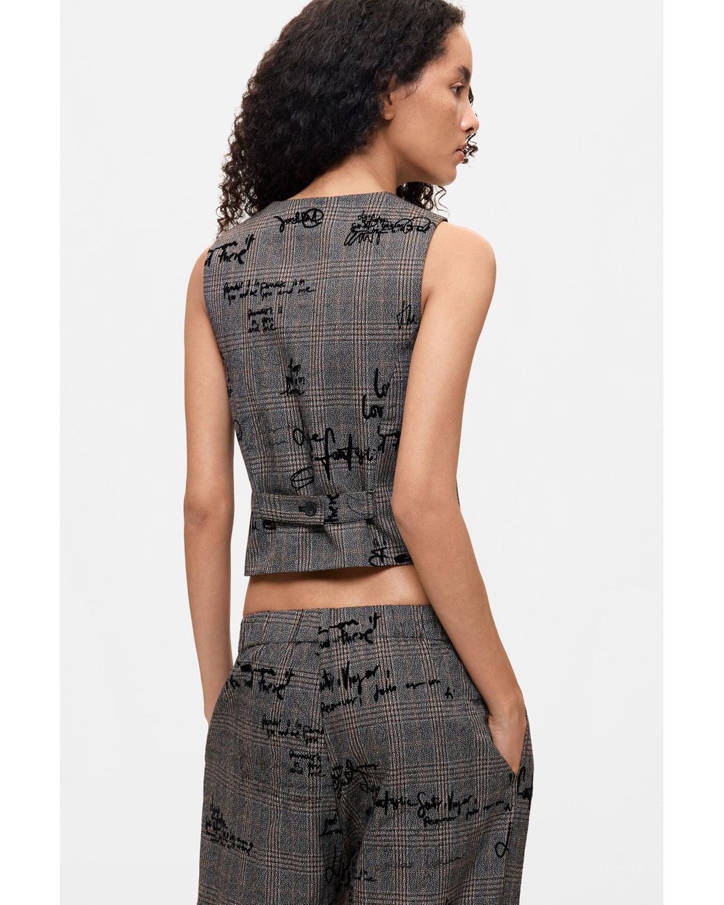 Desigual Black Checkered Vest With Lettering
