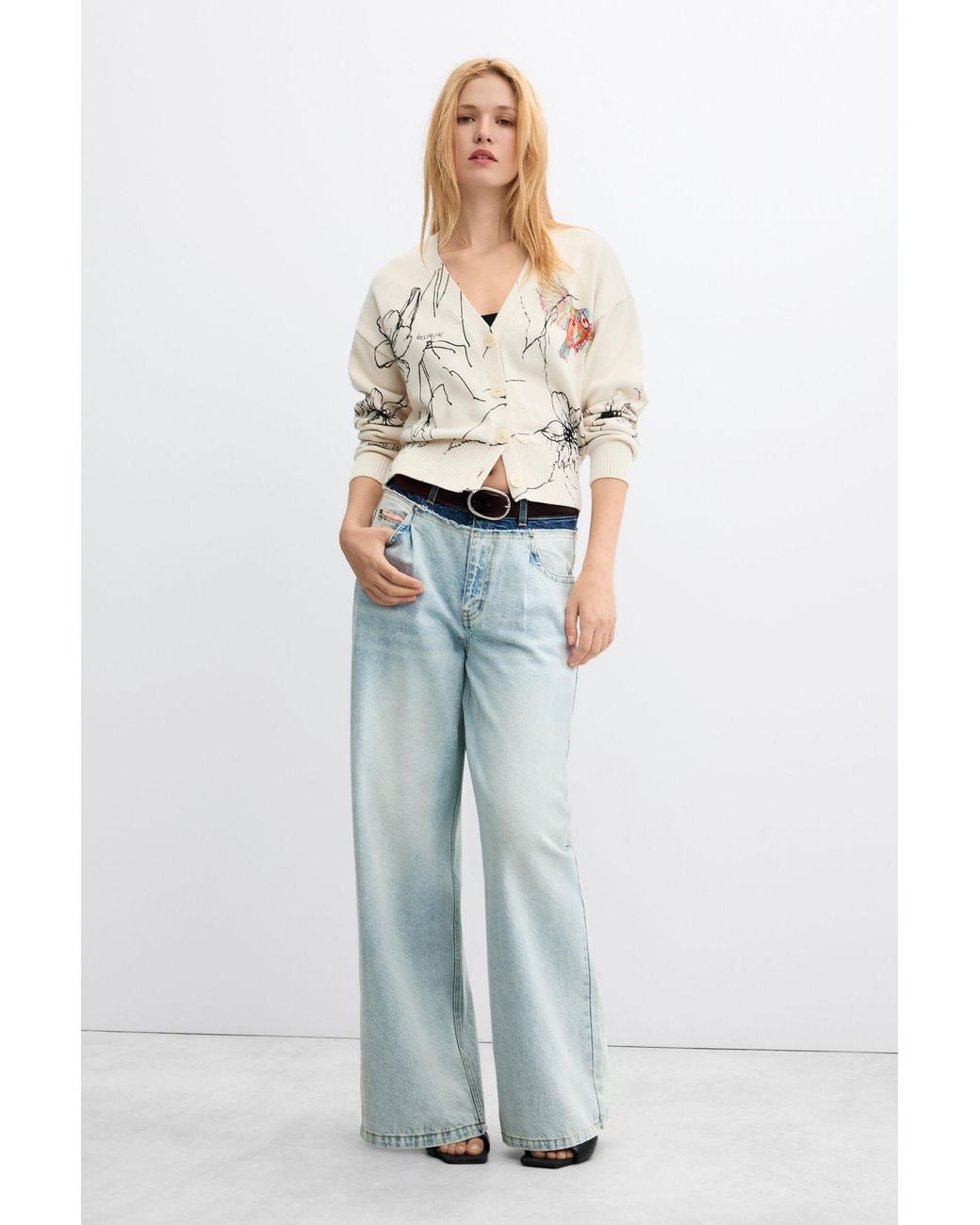Desigual White Floral Print Cardigan, Cotton