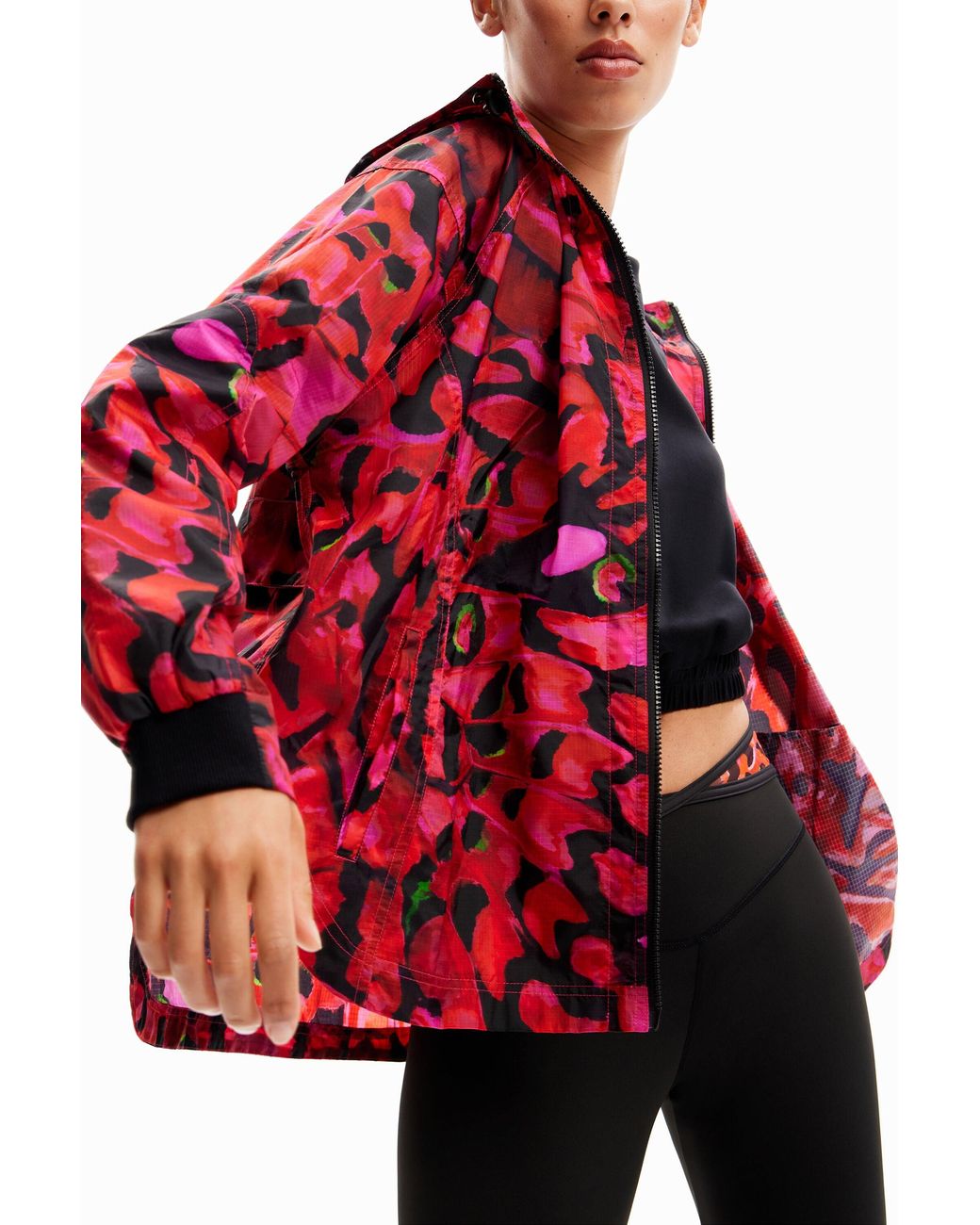 Desigual Red Short Butterfly Sport Jacket, Polyamide