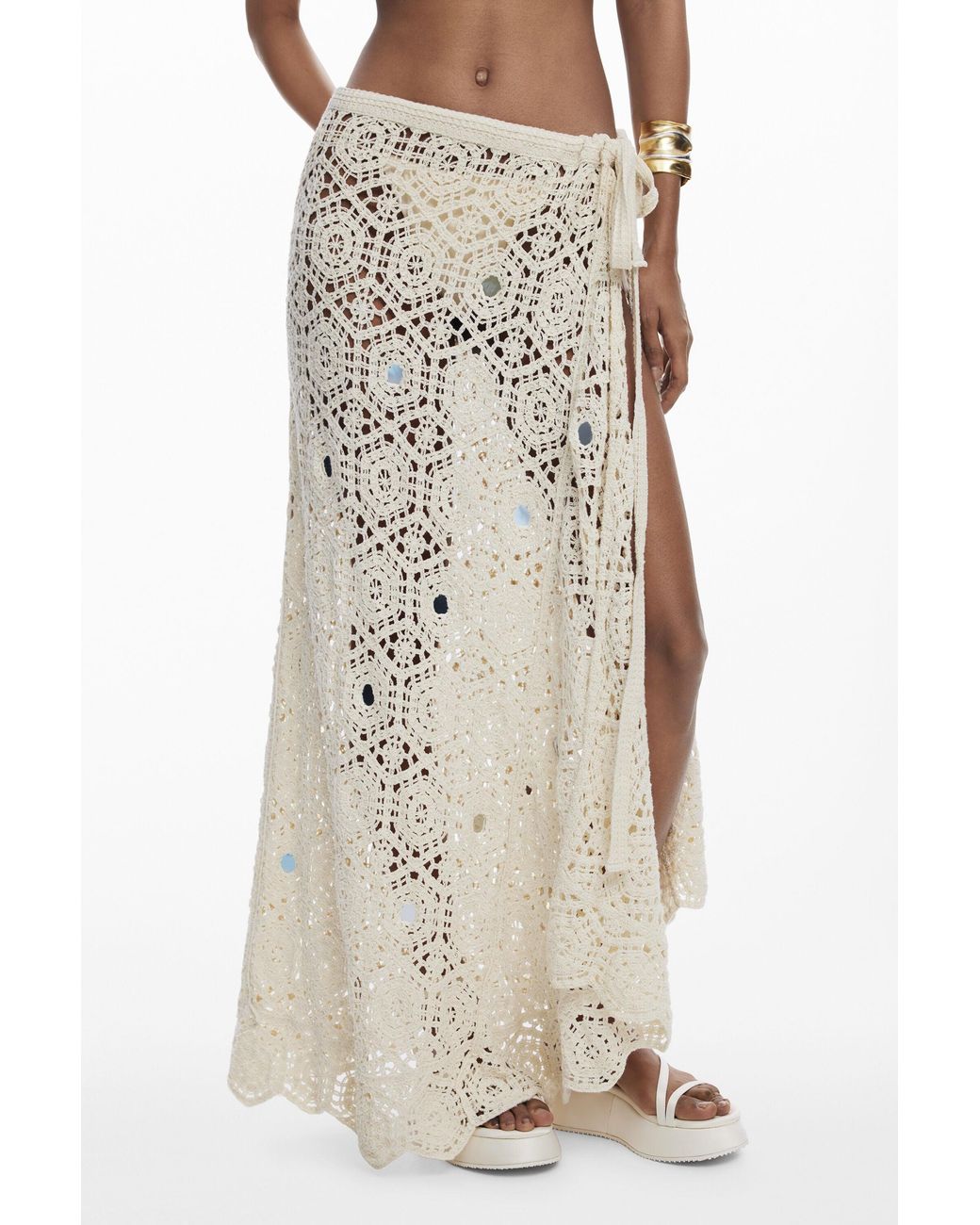 Desigual White Crochet Wrap Skirt Mandalas
