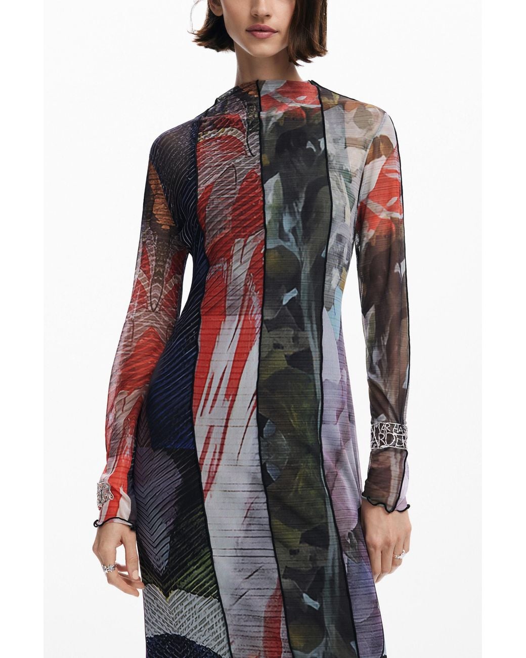 Desigual Multicolor Printed Tulle Midi Dress, Polyester