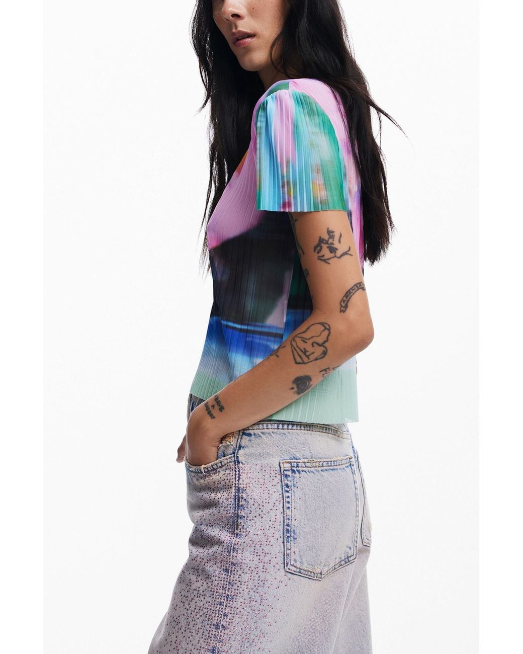 Desigual Gray Faded Landscape T-Shirt, Polyester