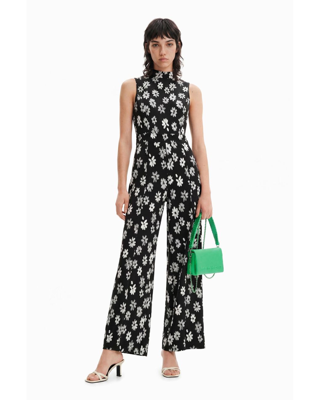 Desigual White Contrast Floral Jumpsuit, Polyester