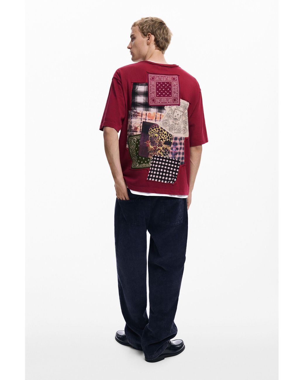 Desigual Red T-Shirt With Bird Patches, Cotton for men