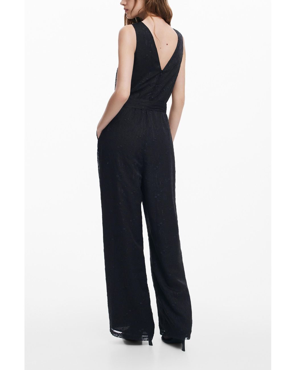 Desigual Black Shiny Jumpsuit With Belt, Polyester