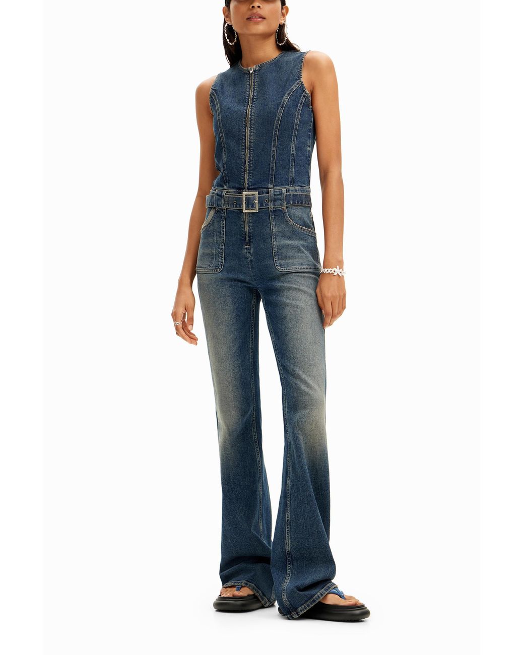 Desigual Blue Fitted Denim Jumpsuit, Cotton