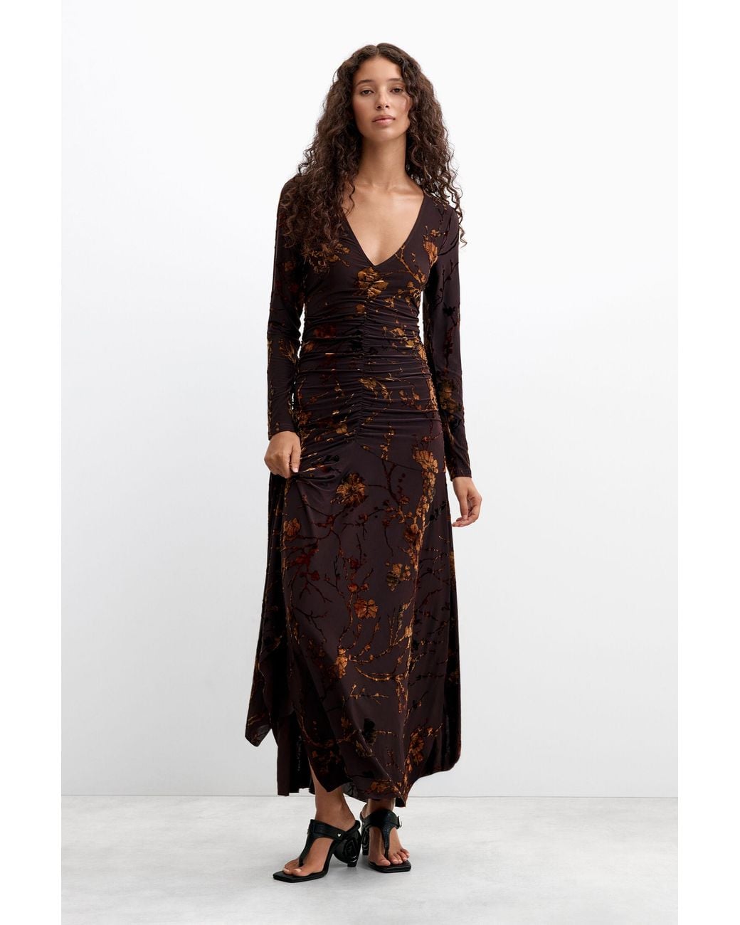 Desigual Brown Midi Knit Dress, Polyester