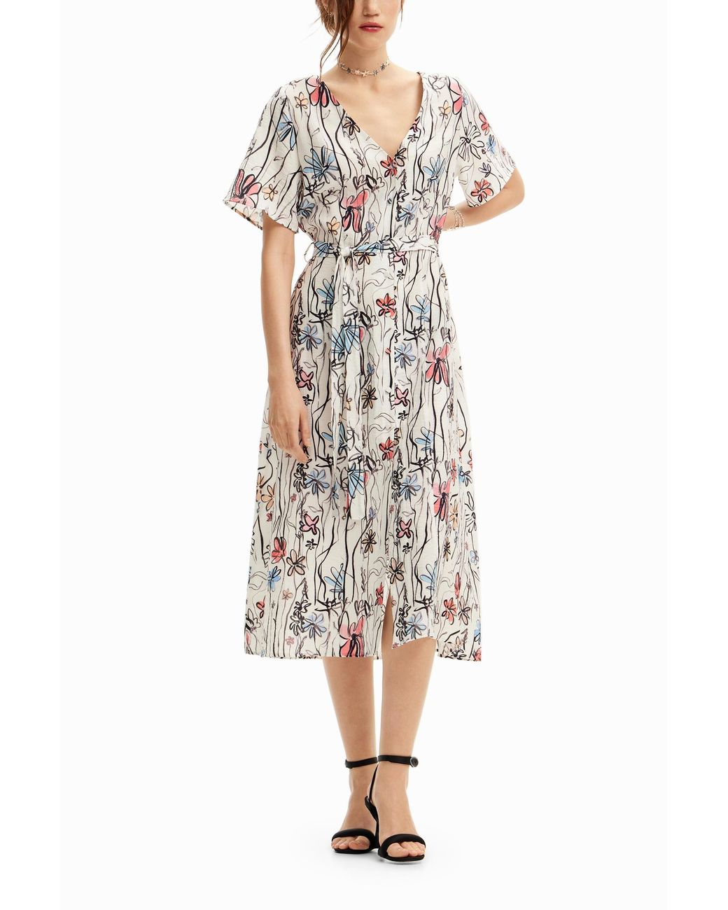 Desigual White Wrap Dress With Flowers