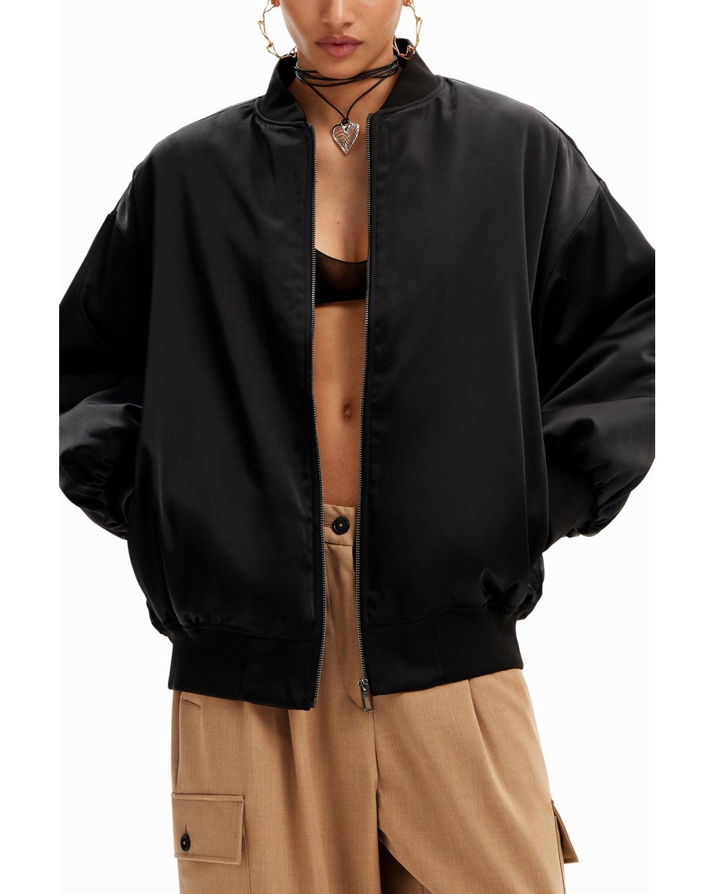 Desigual Black M. Christian Lacroix Oversize Bomber Jacket, Polyester