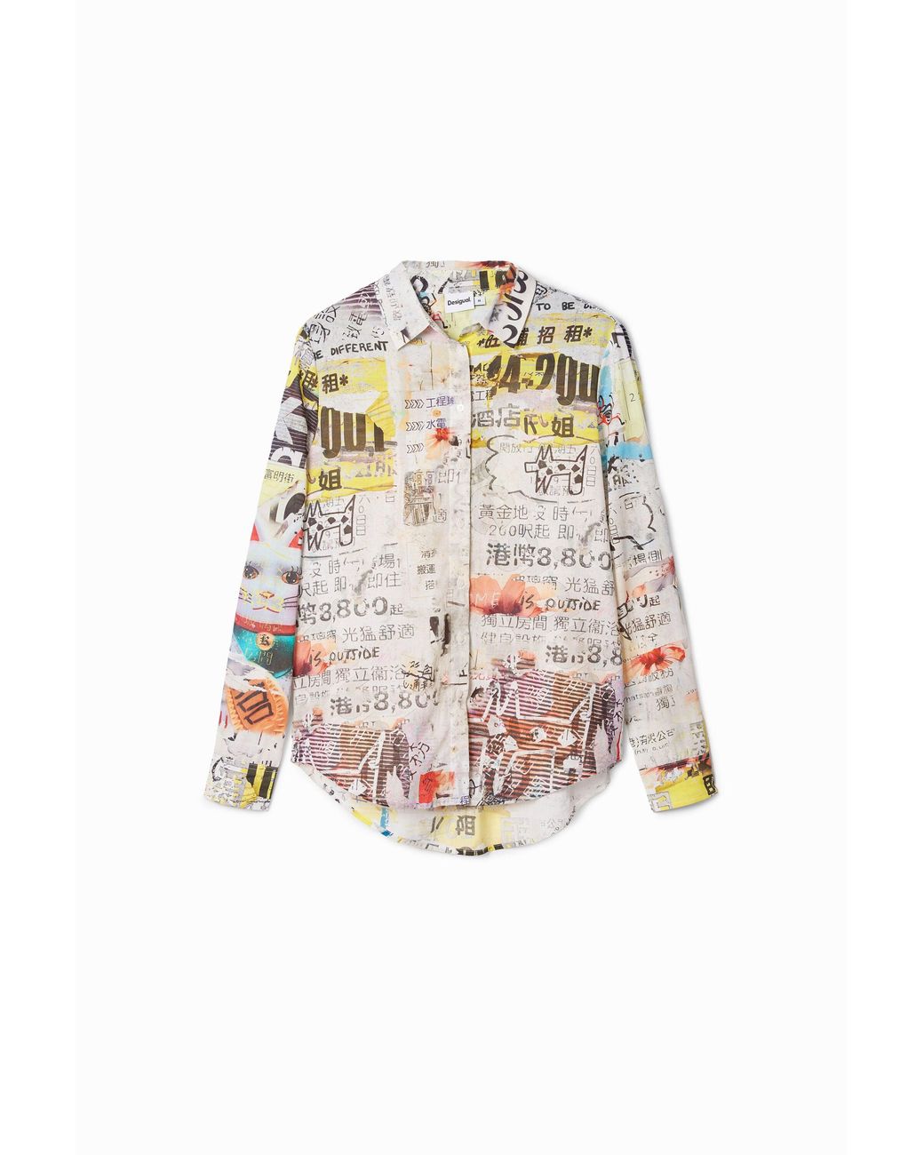 Desigual White Newspaper Cutouts Shirt, Cotton