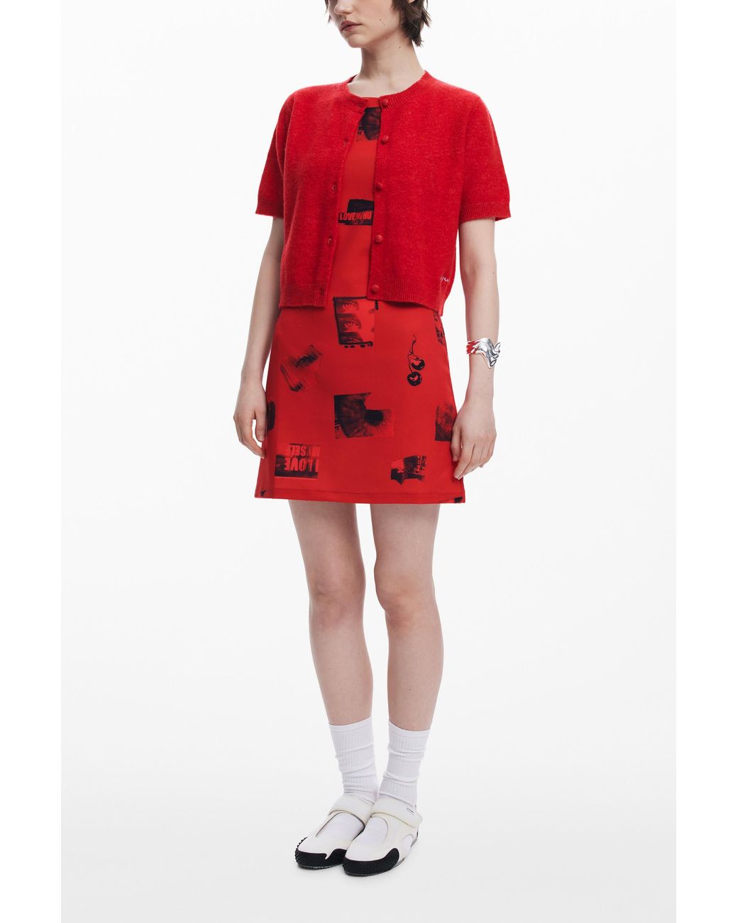 Desigual Red Postcard Short Dress, Polyester