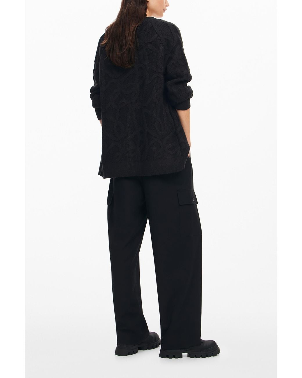 Desigual Black Oversized Knit Cardigan