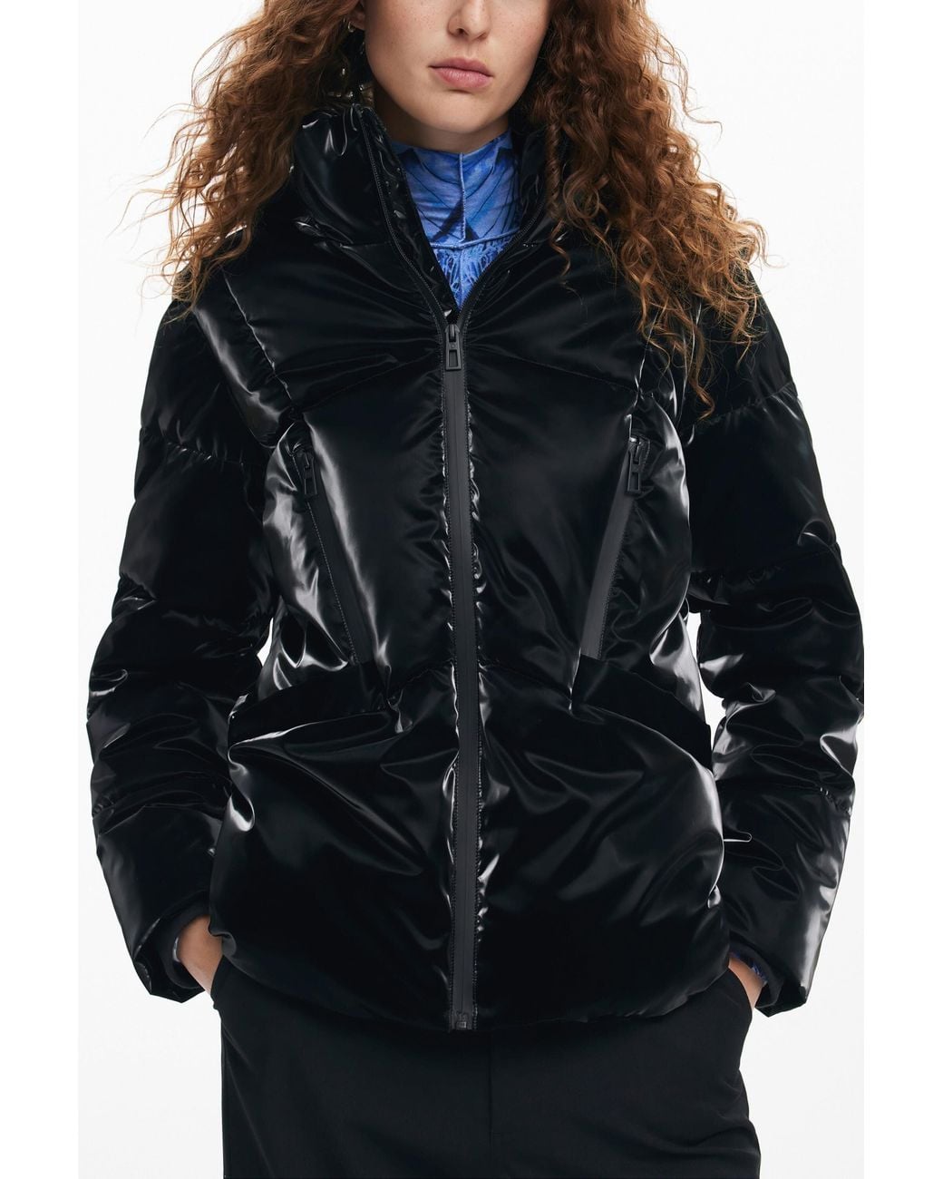 Desigual Blue Padded Coat With Hood
