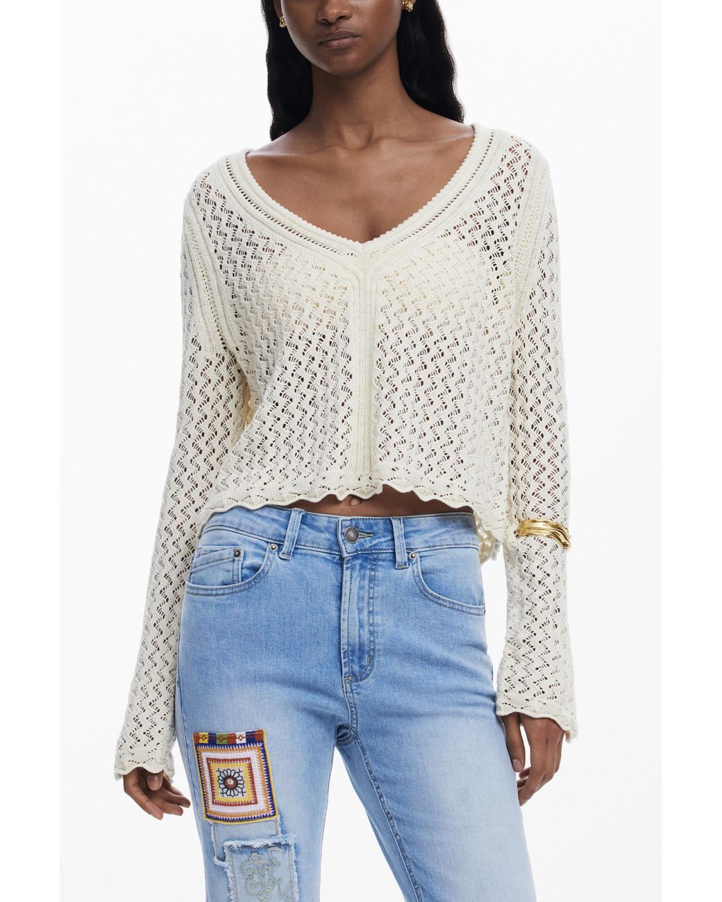 Desigual Blue Slim Jeans With Patches, Cotton