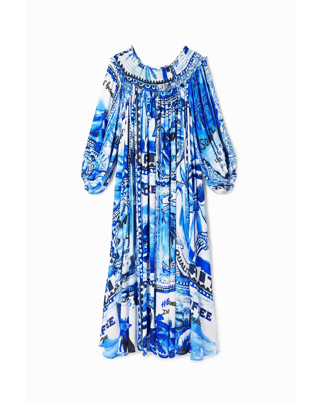Desigual Blue Stella Jean Long Arty Postcard Dress, Viscose