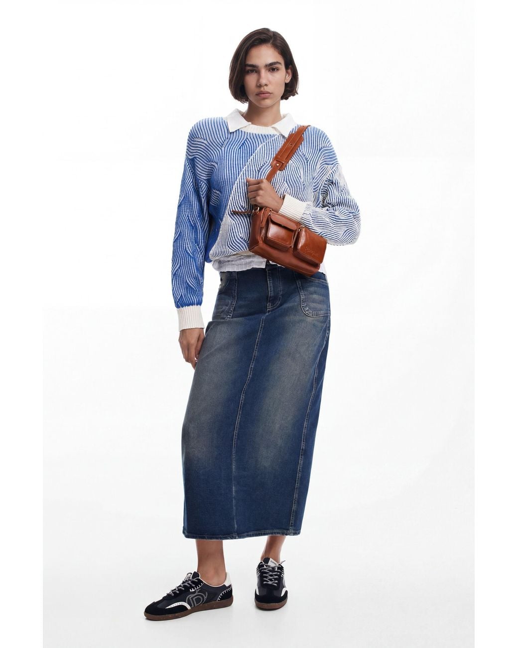Desigual Blue Denim Midi Skirt, Cotton