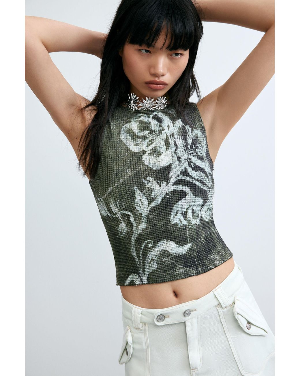 Desigual Black Sleeveless Printed T-Shirt, Polyester