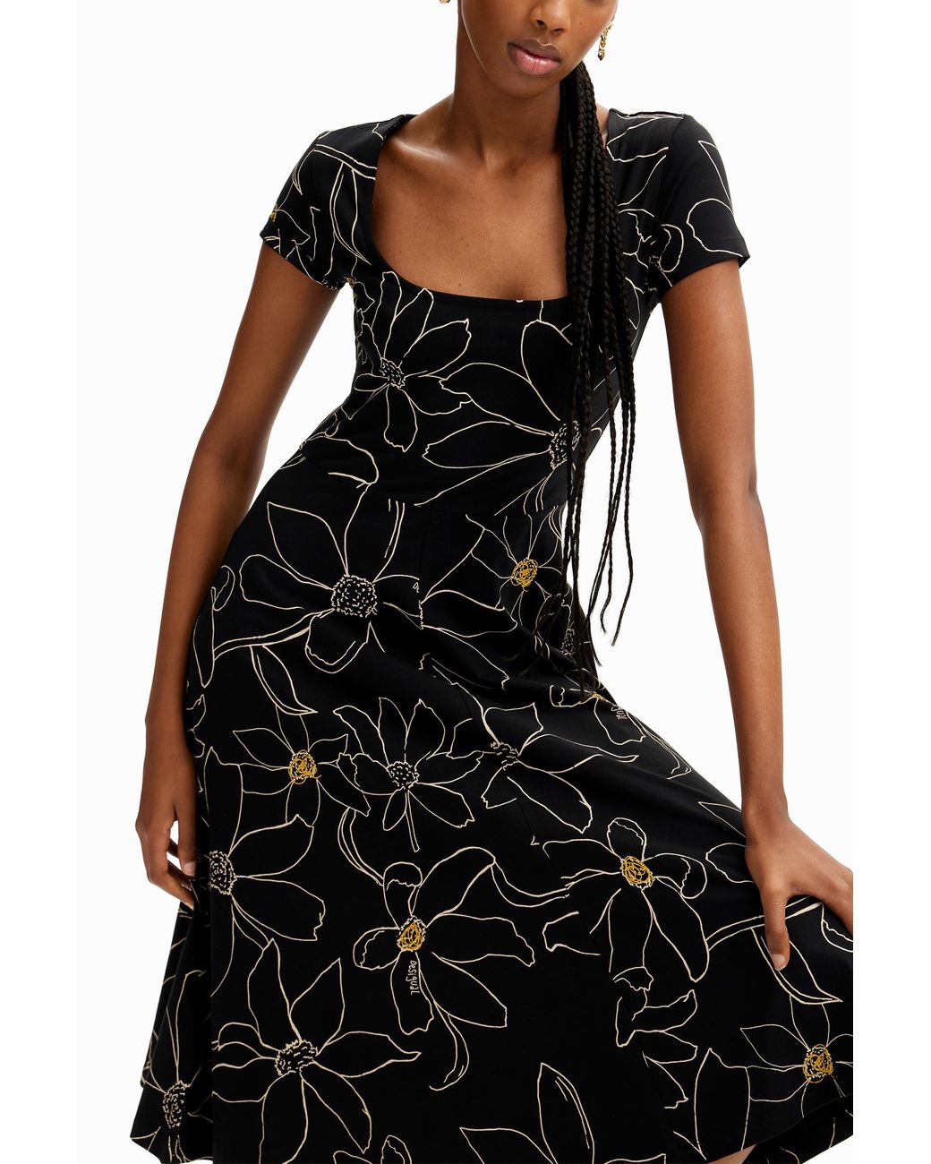 Desigual Black Arty Floral Dress, Cotton