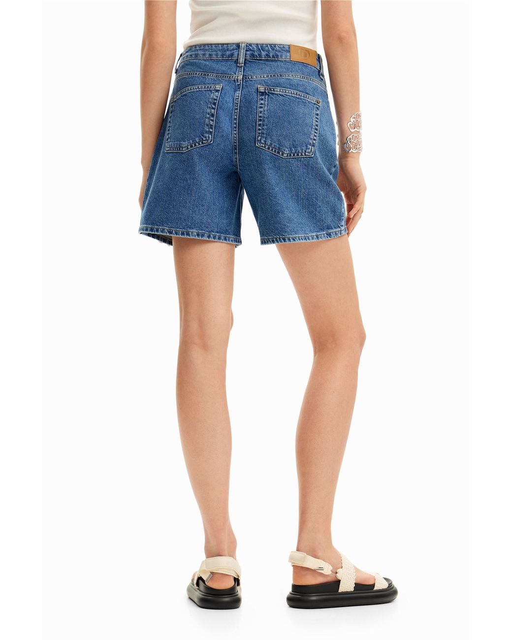 Desigual Blue Plain Denim Shorts, Cotton