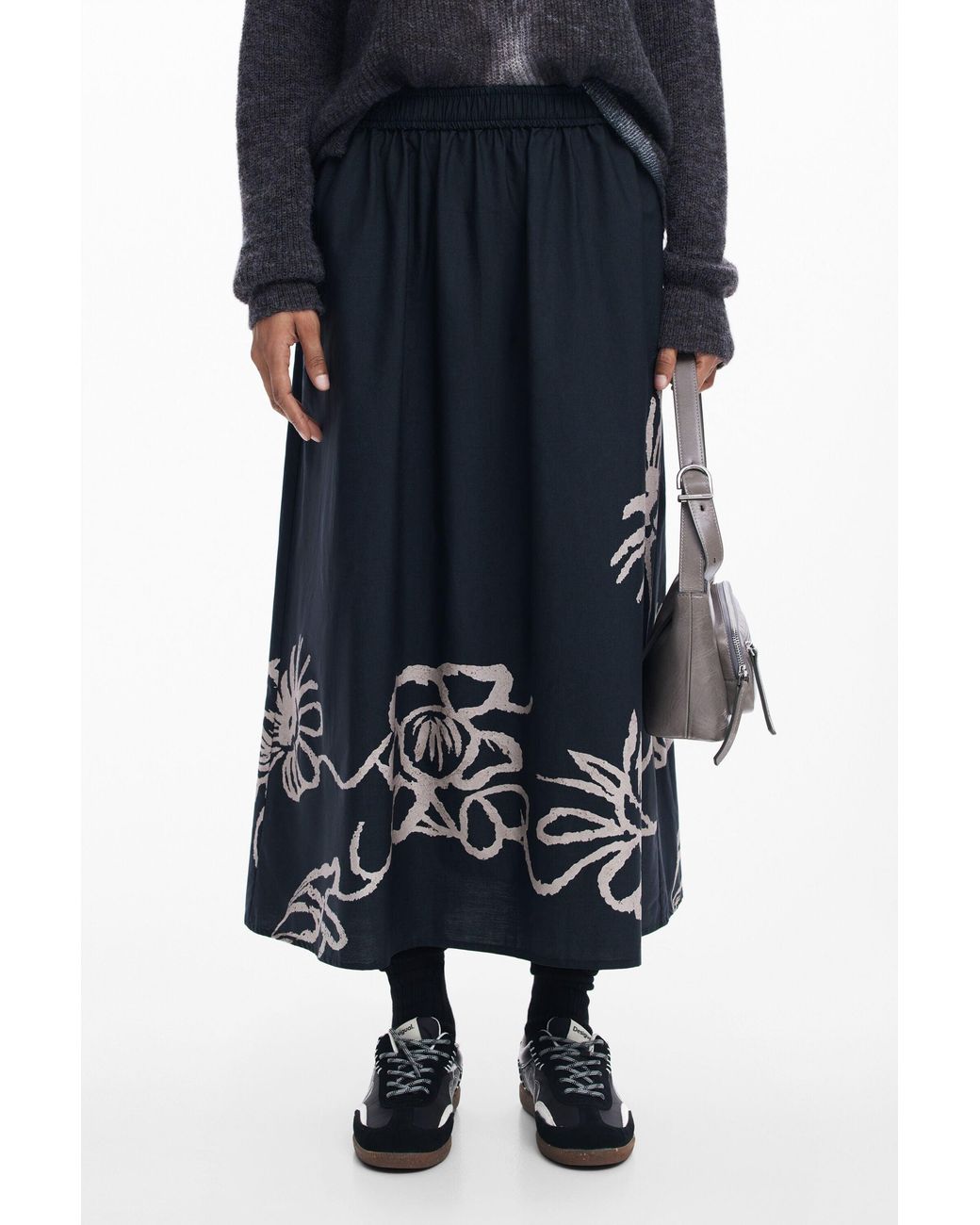 Desigual Blue Long Floral Skirt, Cotton